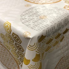 Tela Cerata Tovaglia Natale Cerchi Favo Oro Grigio B5023-01 Angolare Tondo Ovale