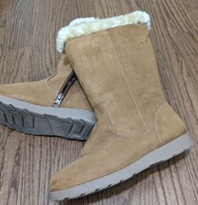 Cat And Jack Faux Brown Suede  Fur Trim Winter Boots Girls Chestnut Size 3