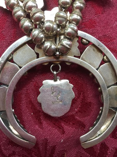 Collar Ray Yazzie Nativo Americano Plata Esterlina Turquesa Flor de Calabaza - Imagen 7 de 7