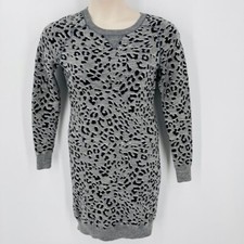 Loft Sweater Dress Cheetah Print Size XS Wool Blend Long Sleeve Grey & Black