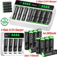 HiQuick 1.2V AA AAA Rechargeable Batteries 1100 2800mAh/NiMH Battery Charger Lot
