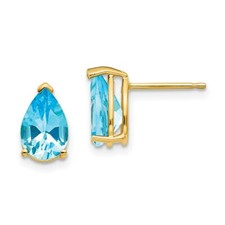 Real 14kt Yellow Gold 9x6mm Pear Blue Topaz Earrings
