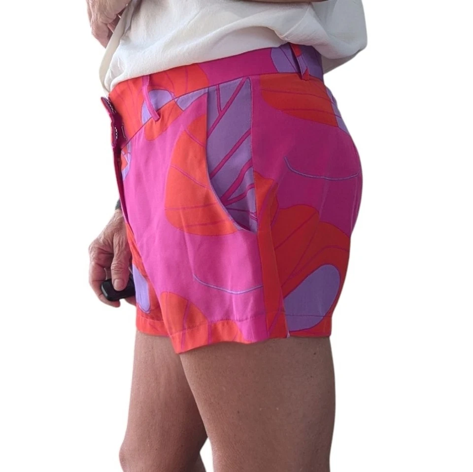 Шорты Amanda Uprichard 100% шелк розовые фиолетовый оранжевый абстрактный принт размер S - Изображение 3 из 4