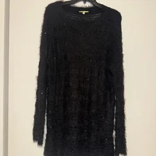 Lyn Black Fuzzy Knit Women Sweater With Sequin Size M Gianni Bini Dress
