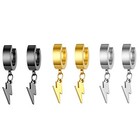 Stainless Steel Lightning Earrings Hoop Drop Dangle Men Women Huggie Hinged