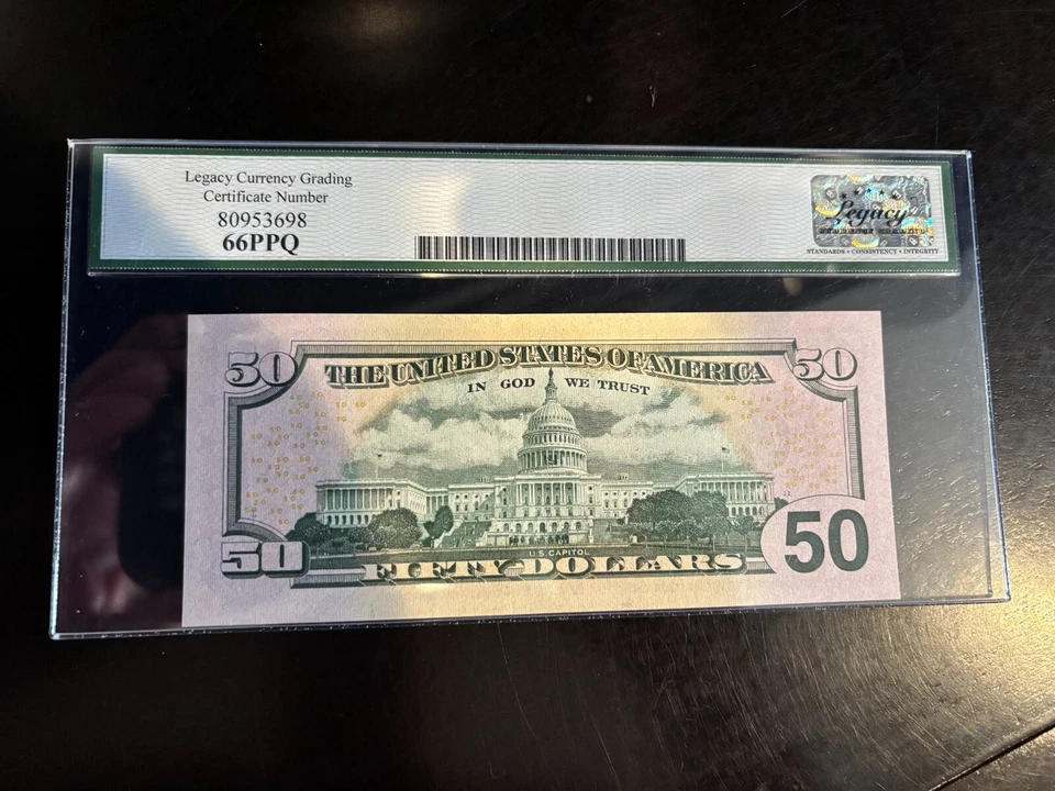 DBR 2004 $50 FRN San Francisco Gem Fr. 2128-L Legacy 66 PPQ Serial EL14514162A - Image 2 of 2