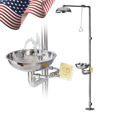 Stainless Steel Emergency Eyewash Shower Station Eye/Face Wash Washer Station
