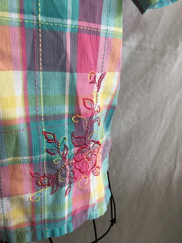 Koret PM Pink Plaid Short Sleeve Blouse 20" Underarm to Underarm - Picture 2 of 4