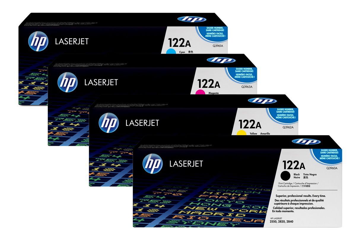 Toner HP 122A noir et couleur Q3960A pour imprimante laser LaserJet de bureau