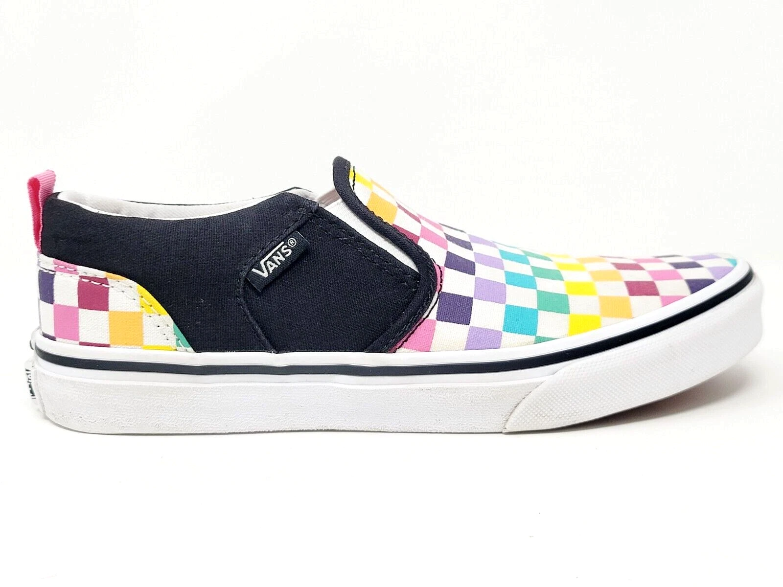 Vans Asher Rainbow Party Check Scacchiera Multi Nero Giovanile Taglia 4 Slip On Skate
