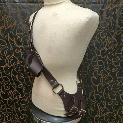 Pirate Leather Strap Costume Baldric Gun Sword Holster Flintlock Pistol Medieval - Picture 14 of 14