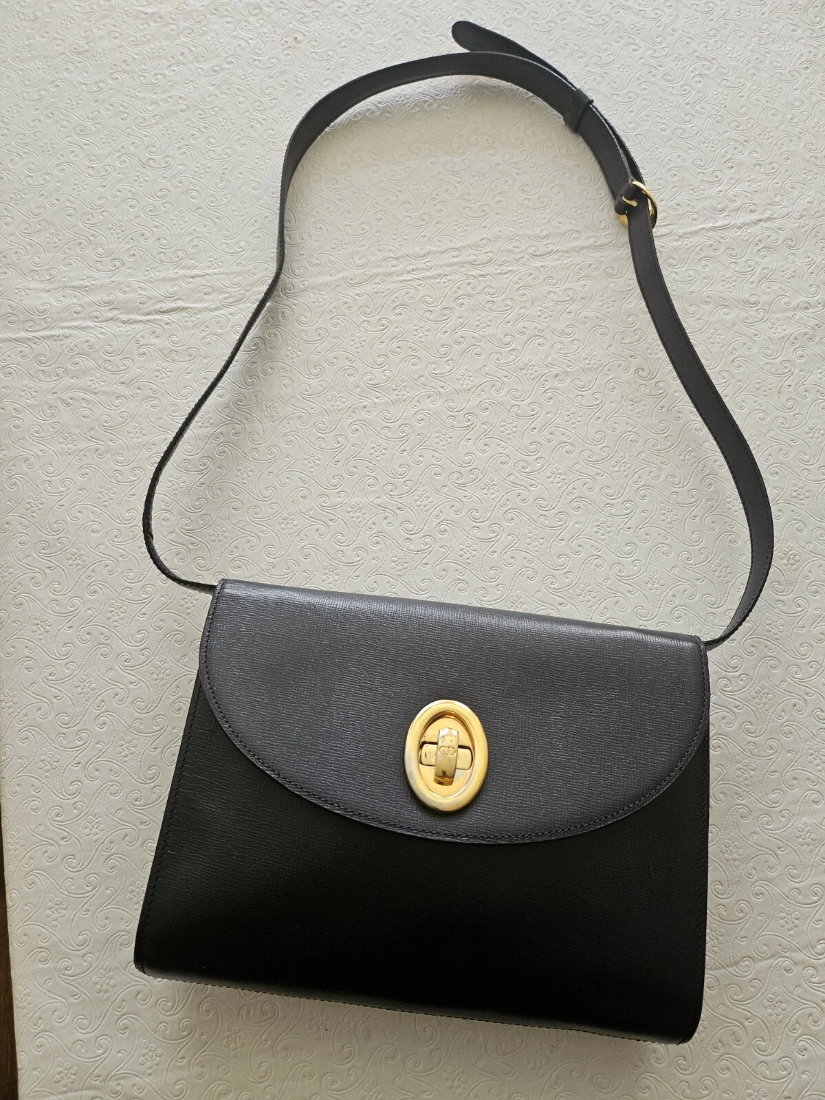 Sac à main / bandoulière / pochette vintage Christian Dior en cuir marine