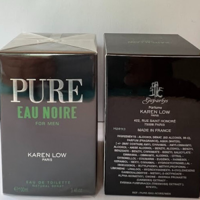Pure Eau Noire By Karen Low Eau De Toilette For Men 3.4fl. oz/100ml Spray NIB