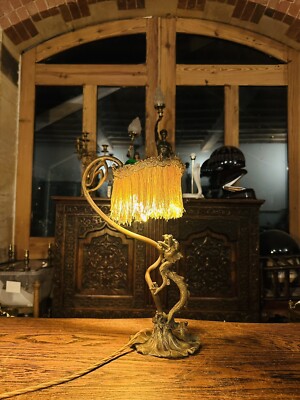 Antike ''Jugendstil'' Jugendstil Österreichische vergoldete Bronze Tischlampe, Drache