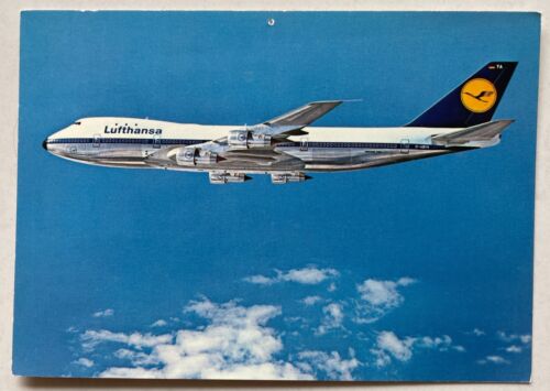 Carte postale Lufthansa Airlines - avion Boeing 747 + spécifications du jet 6"x4" - Photo 1/2