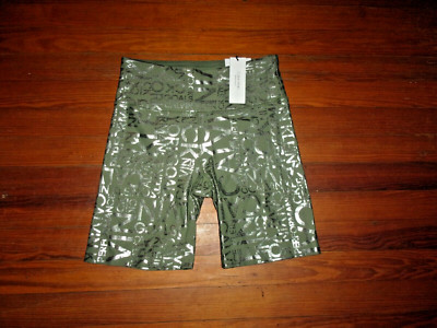 Calvin Klein High Waist Performance Shorts Green - Silver Graphics M