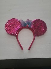 Disney Parks Pink Sequin Bow Mickey Minnie Mouse Sequin Ears Headband