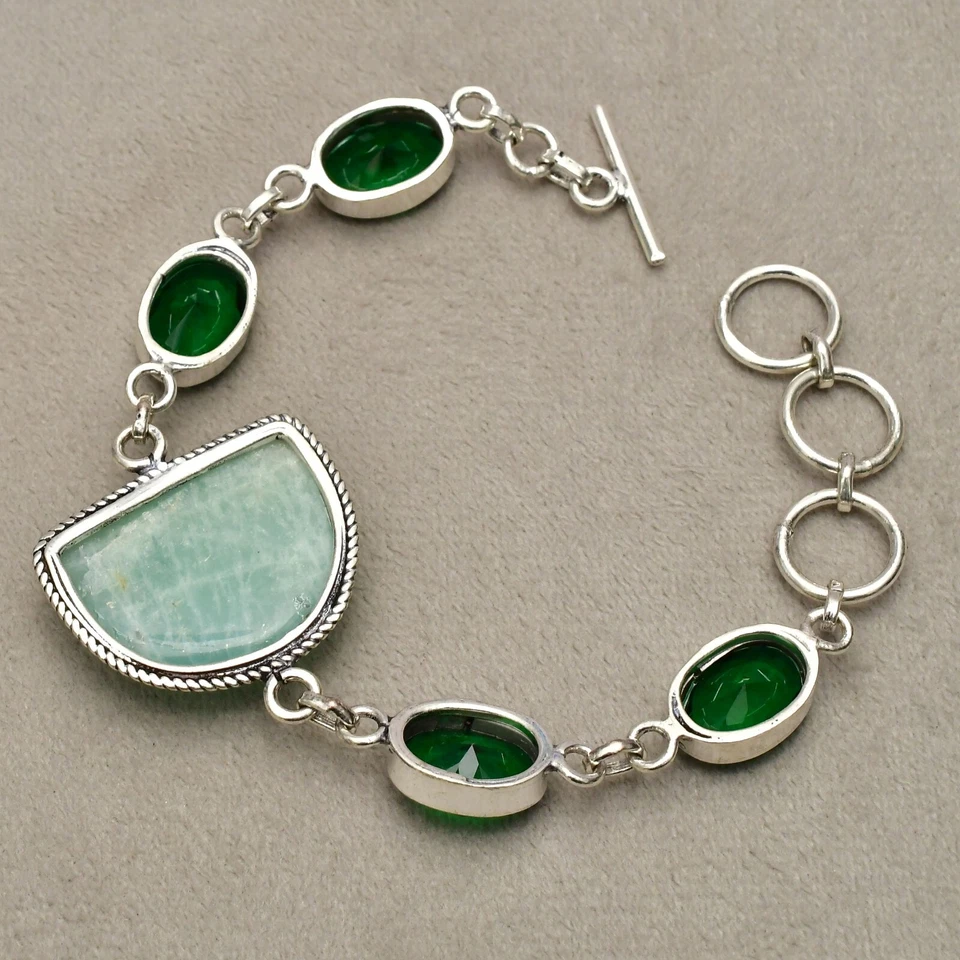 Amazonit Edelstein 925 Sterlingsilber Armband Handarbeit Schmuck 7-8 Zoll - Bild 4 von 4