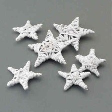 WEIDE-STERN-TISCHSTREU. 6 Rattan Sterne. Je 2 Stück 5, 6 und 8cm. Weiß WEISS