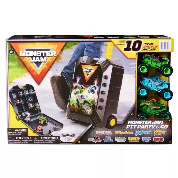 Monster Jam Pit Party &Go 1:64 diecast 10 trucks carrying case