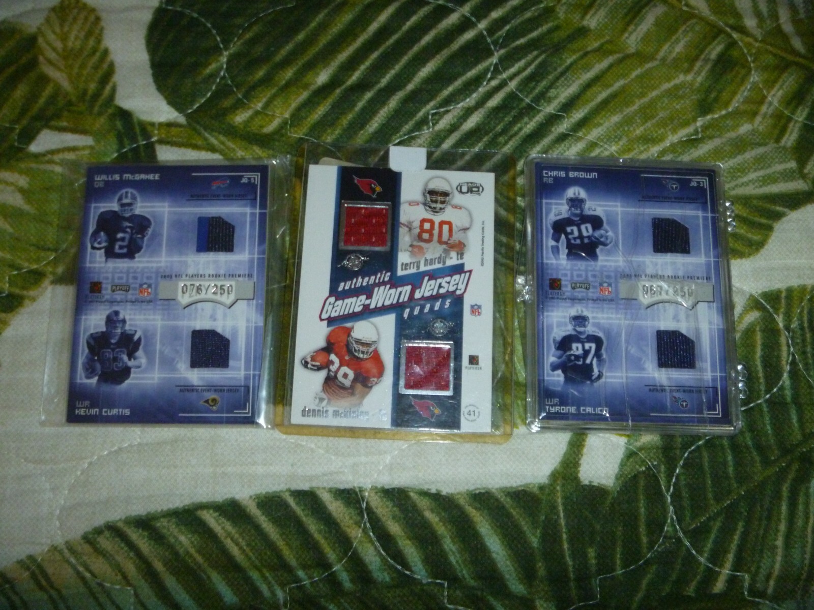 LOT 3 FOOTBALL CARD GAME USED JERSEY QUAD #/250 PLAYOFF RARE