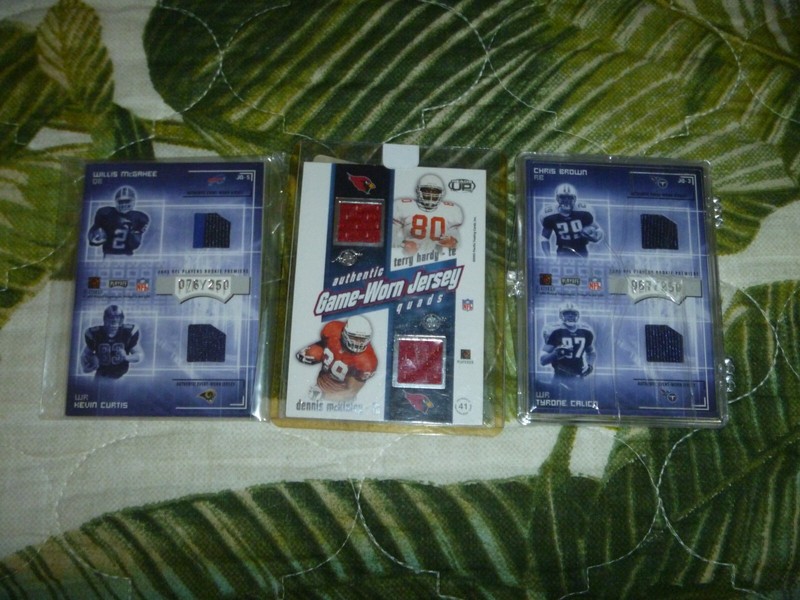 LOT 3 FOOTBALL CARD GAME USED JERSEY QUAD #/250 PLAYOFF RARE