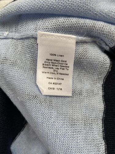 Talbots Medium Blue Striped Linen Light Knit Top Sweater V Neck 3/4 Sleeve - Picture 6 of 8