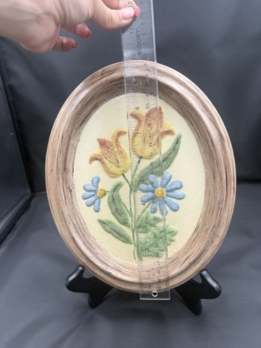 Vintage Wall Hang Flowers Ceramic 3D Sandy Texture To Flowers Signed On Back - Picture 2 of 5