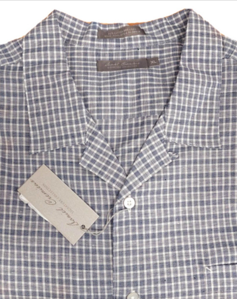 Мужская клетчатая рубашка Daniel Cremieux с коротким рукавом из хлопка/льна серого цвета, размер L.