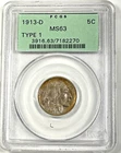 1913-D Type 1 Buffalo Nickel :  PCGS MS63  OGH