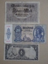 Collectible Coin German Empire 20 Mark Paper Money & Hungary 20 Pengő WWII Bankn