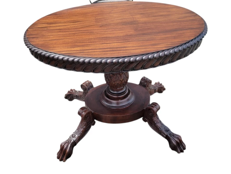 Mesa de centro ovalada victoriana de caoba del siglo XIX, tallada finamente, rara antigua Foto 4 de 4