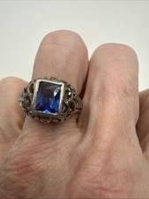 Antique Sapphire And Silver Filigree Ring