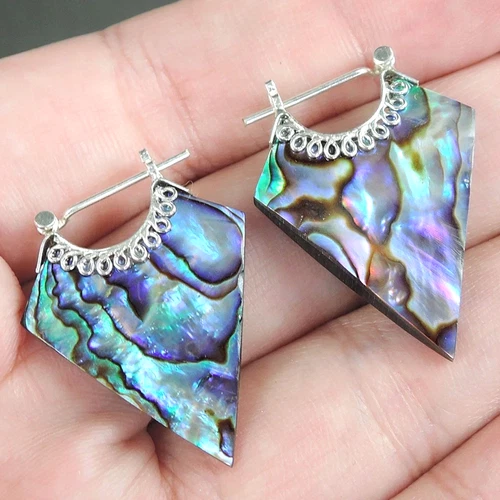 925 Sterling Silver Triangle Shape Paua Abalone Shell Earrings Jewelry, PAE-258