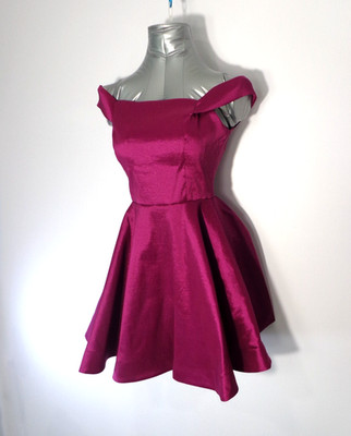 Midnight Doll Burgundy Off-the-Shoulder Flared Mini Dress Pockets Junior s Sz 7