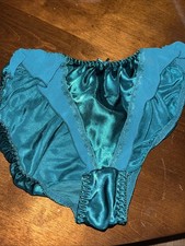 Vtg Green Satin Panties Size 6 Medium Sheer Ruffle Lace Trim High Waist Bikini