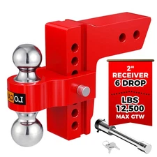 Adjustable Trailer Hitch Fits 2.5" Receiver 6" Drop Truck Tow Hitch 18500lb Red