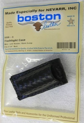 Boston Leather Mini Mag Loop Holder Black Plain 5556-3 OPEN LOOP OPEN TOP