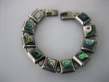 VINTAGE 925 STERLING SILVER & ABALONE(PAUA) SHELL 7.25" BRACELET BY MWS MEXICO