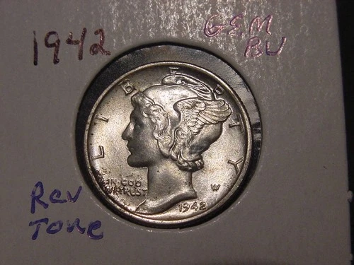 1942 MERCURY DIME GEM BU PQ ORIGINAL REVERSE TONE POPULAR DATE SHIPS FREE