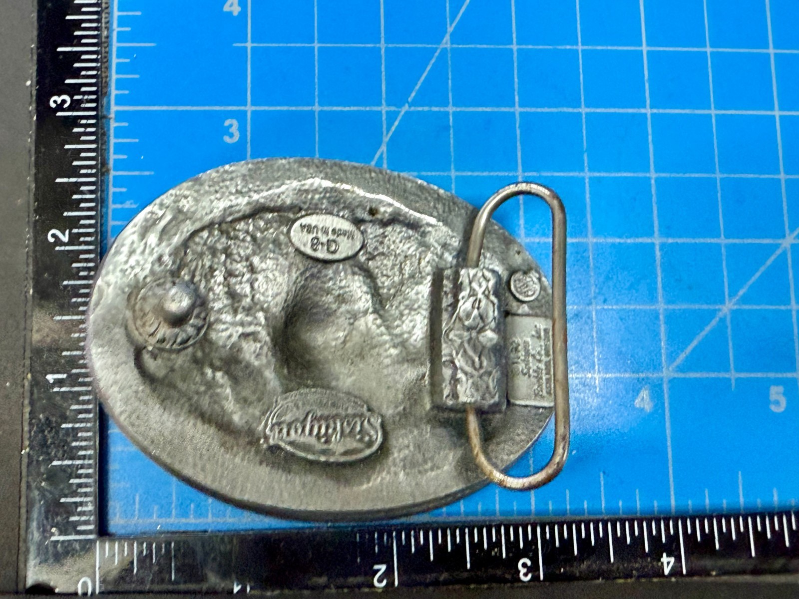 Bighorn Sheep Ram Raised 3D Vintage 1992 Siskiyou G-8 Oval Pewter Belt Buckle