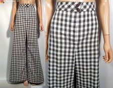 Vintage 70s Brown Gingham Cotton Wide Leg Bell Bottoms Size 28 x 32