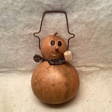 Natural Dried Gourd Snowman with pipe Scarf Americana Christmas 10” Farmhouse