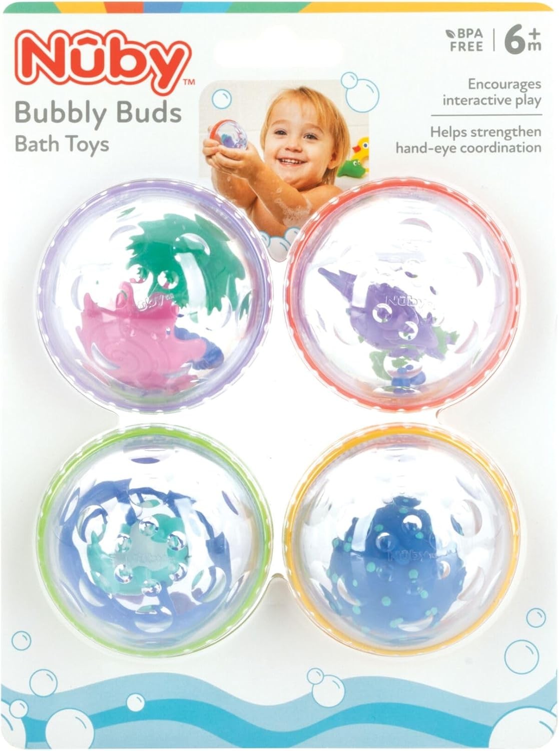 Nuby Bubbly Buds Interactive Bath Set - (4-Pack) Baby Toys - 6+ Months 