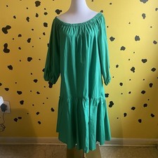 Off Shoulder Peasant Dress Womens M Green Boho Tiered Hem Reserve 