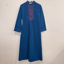 Vintage Sears Flannel Robe Womens Small Blue Flannel Embroidered Long Zip Front