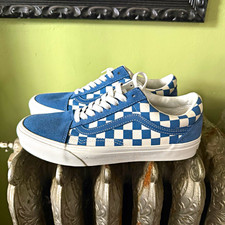 VANS Old Skool Blue/White Checkered Canvas Low Top Lace-Up Sneakers