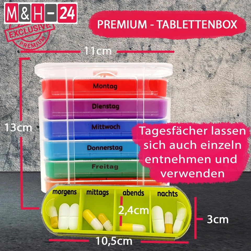 Tablettenbox 7 Tage Pillendose Pillenbox Medikamentenbox Medikamentendosierer - Bild 2 von 4