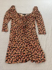 Trixxi Dress Women's Large Floral Long Sleeve Sweetheart Fit Flare Boho