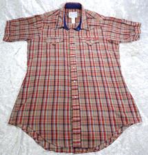 Vtg Rockmount Ranch Wear Men's Plaid S/S Shirt Size 15 1/2 Pearl Snap Tru-West